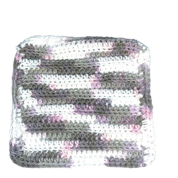 HAND CRAFTED Crocheted Colorful Gray 100% Cotton All Purpose Wash or Dish Cloth - Picture 6 of 7